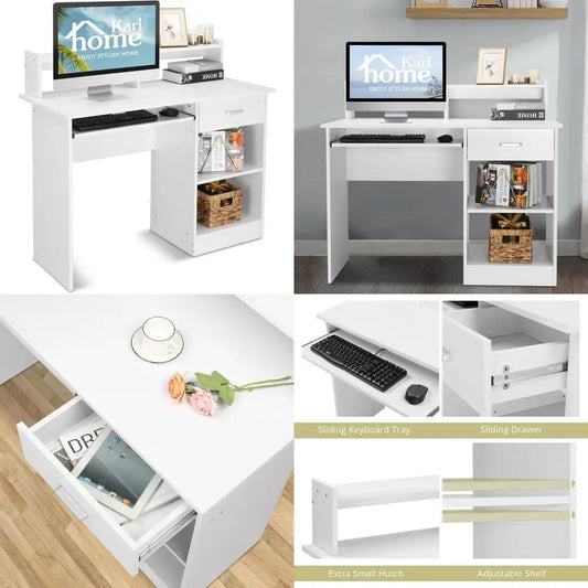 Wooden Laptop Desk With Drawer And Keyboard Tray Office