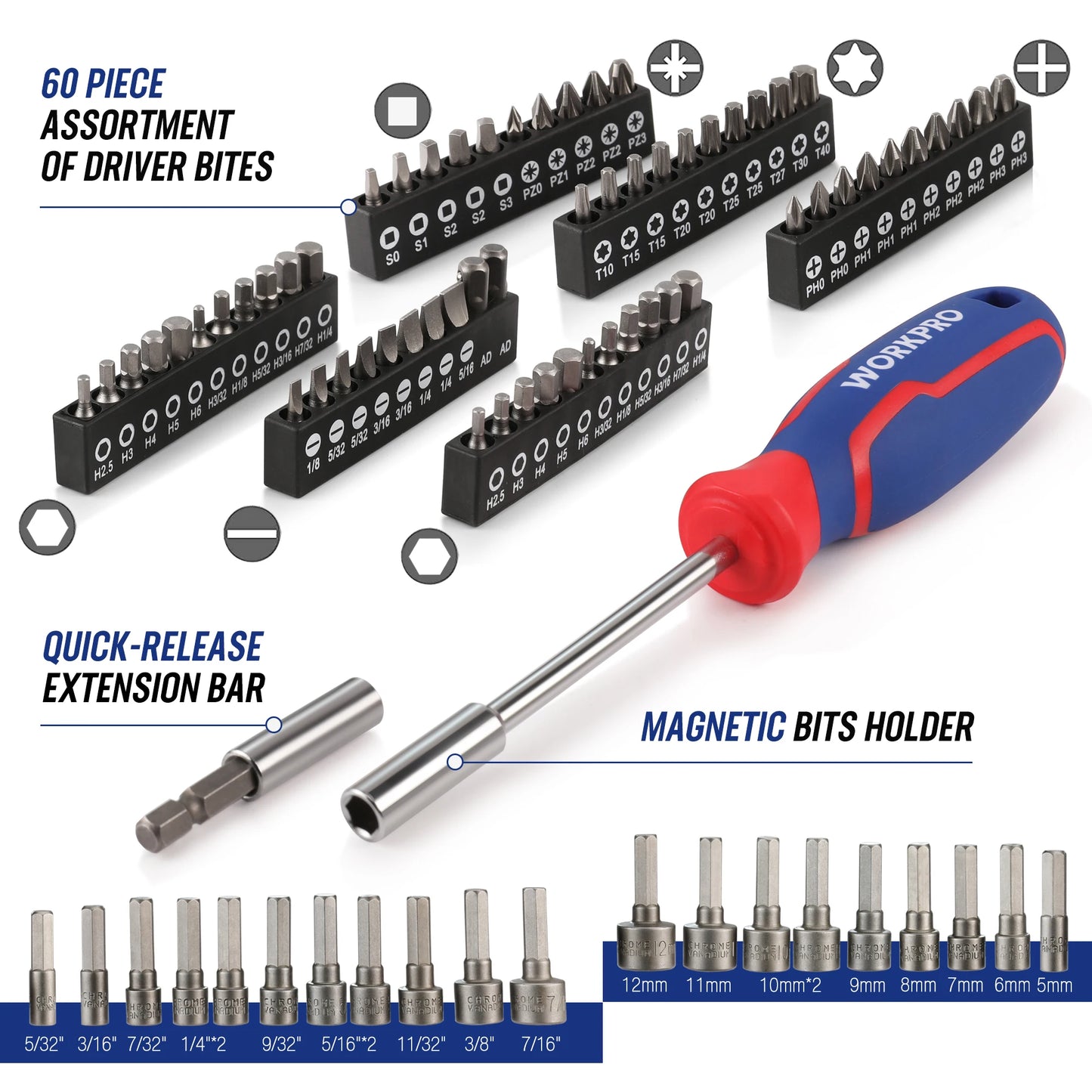 WORKPRO 192-Piece Mechanics Tool Kit SAE Metric Sockets