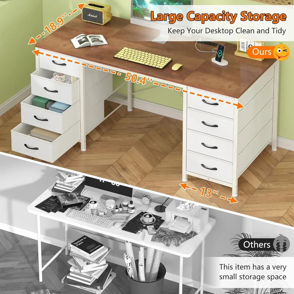 Color Computer Desk With 8 Drawers And Power Outlets