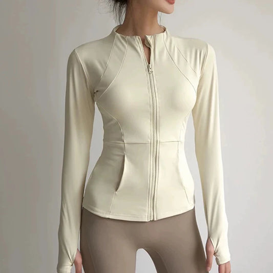 Women's yoga fitness jacket, slim fit professional quick drying jacket, running slimming sports long sleeved yoga suit top