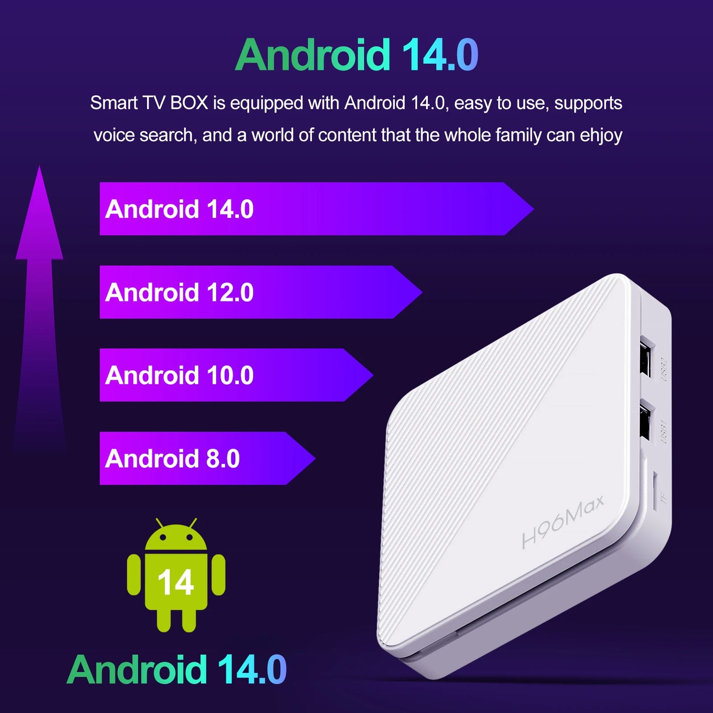 H96 H313 AndroidTVBox QuadCore4KWiFi6 Google Voice Enabled