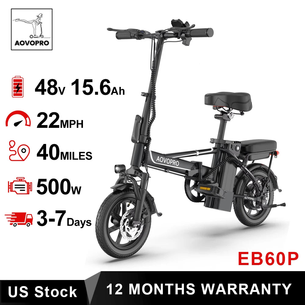 AOVOPRO EB60 Foldable Electric Bike 48V 500W Two Seat