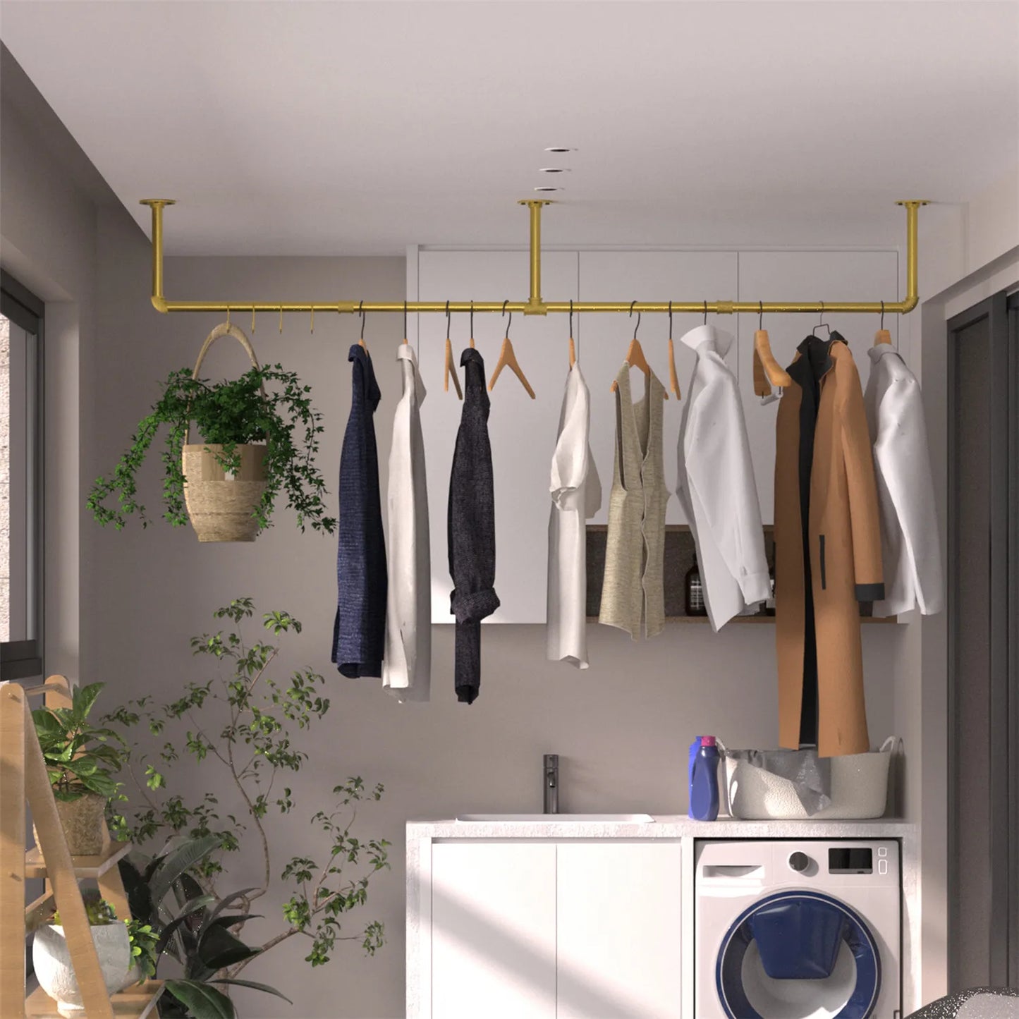 Industrial Pipe Mounted Clothing Rack With Heavy Duty Iron
