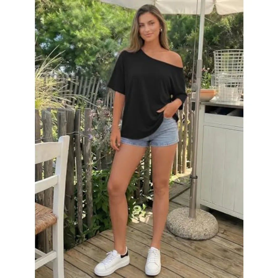 Off The Shoulder Womens Knit Tops Trendy Oversized Summer Spring