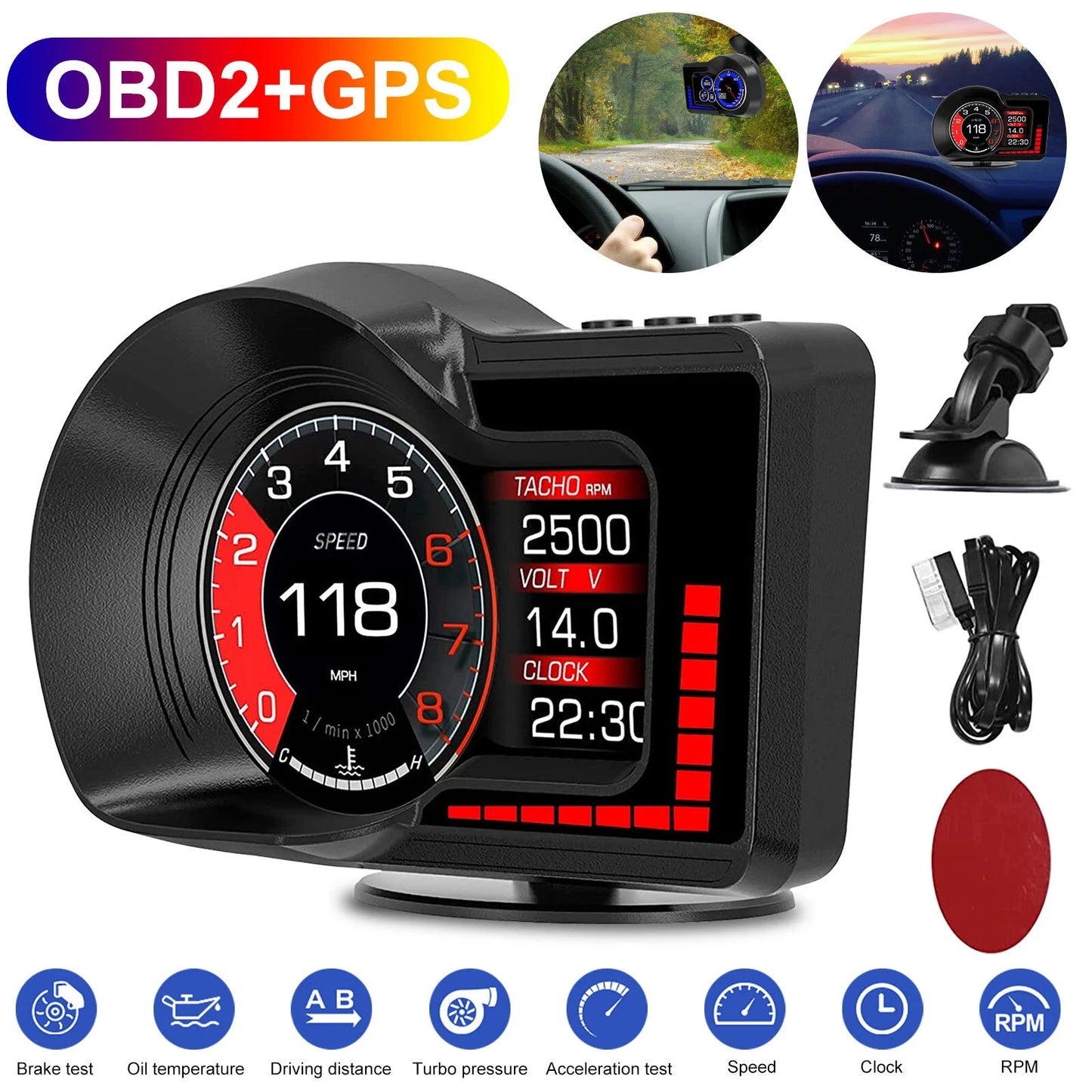 Hign Concerned OBD GPS HUD Dual System Speedometer RPM