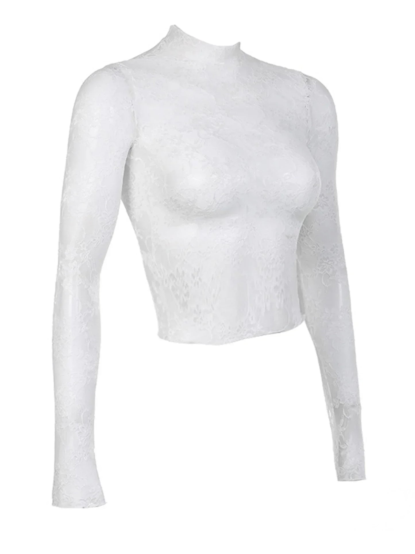 TDFunlive Sexy Lace Blouse See Through Patchwork Long Sleeve