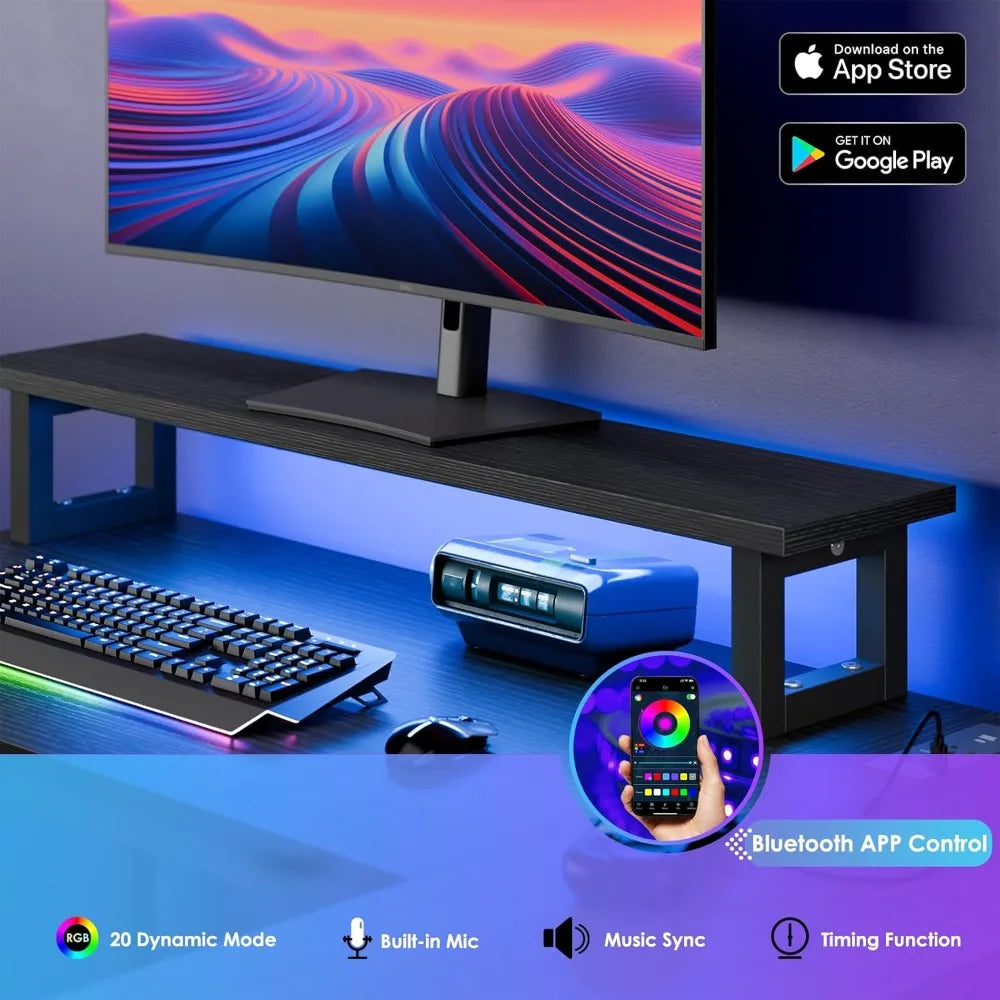 Fixwal L Shaped Gaming Desk With Power Outlets LED Lights