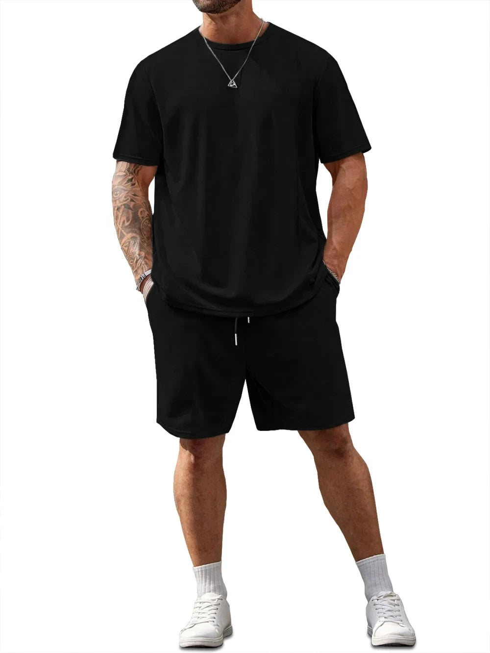 Mens Summer Casual Bear Print T Shirt And Shorts Set