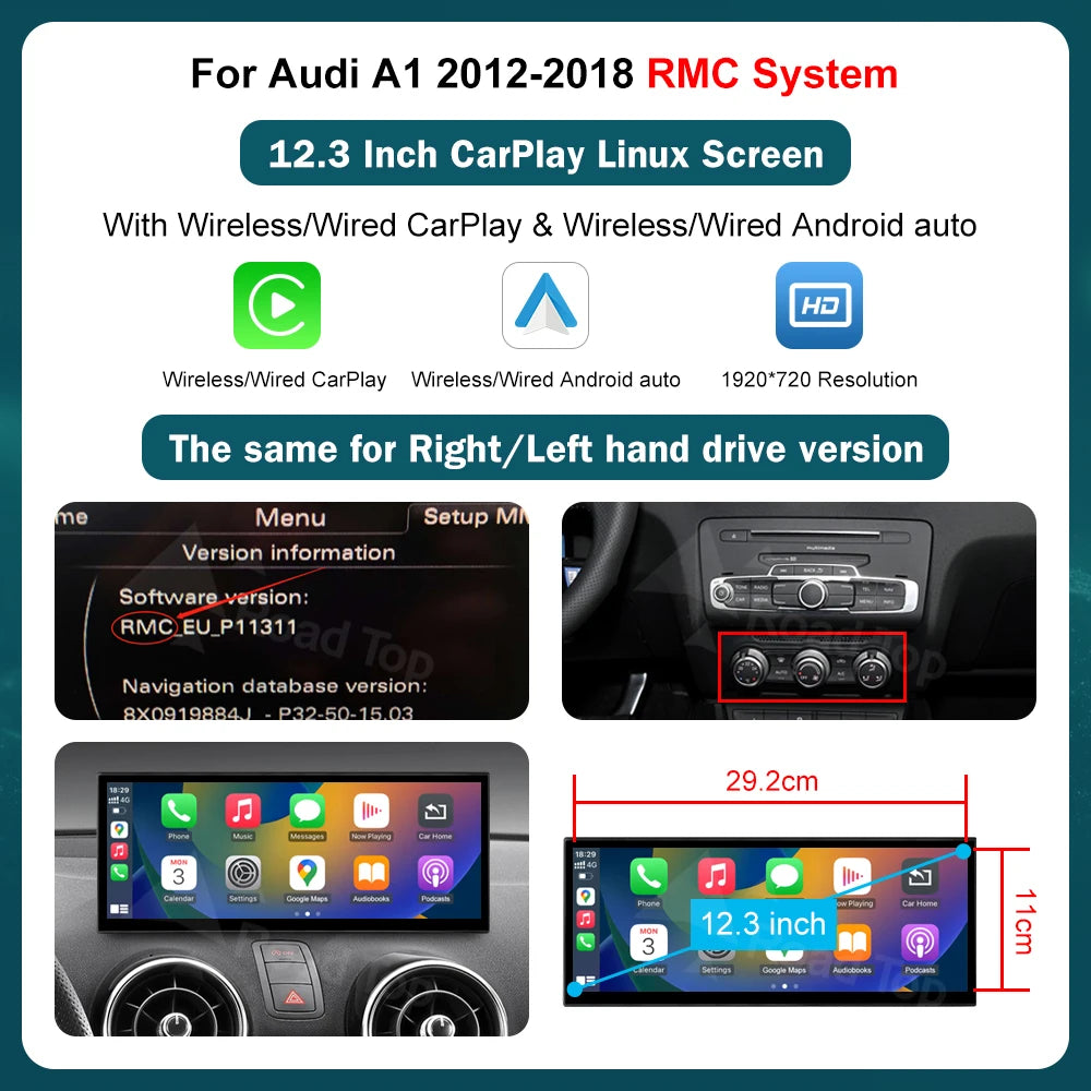 Road Top Wireless CarPlay for Audi A1 Android Auto Autolink