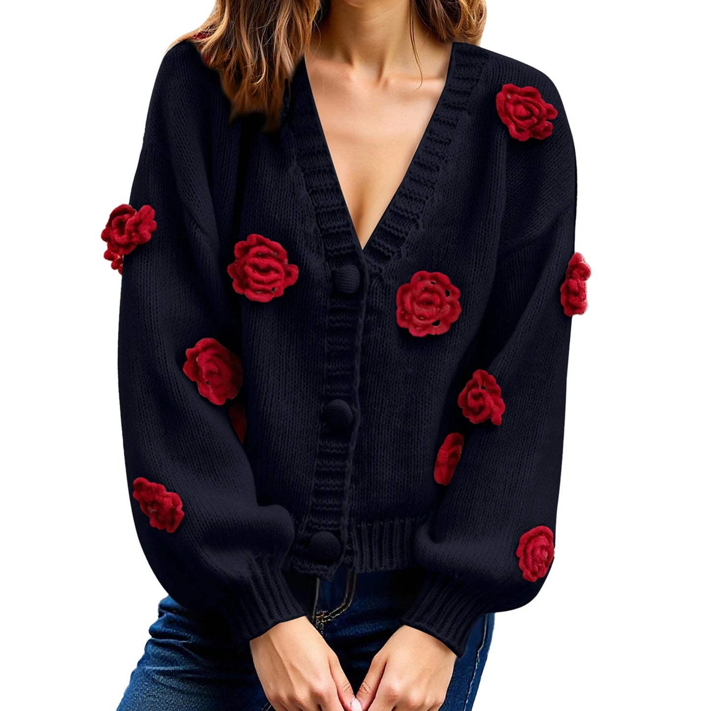 Fall Women Fashionable Long Sleeve Button Top Sweater