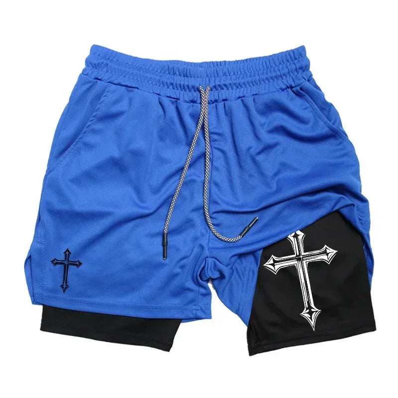 Cross Printed 2in1 Training Shorts With Compression Lining