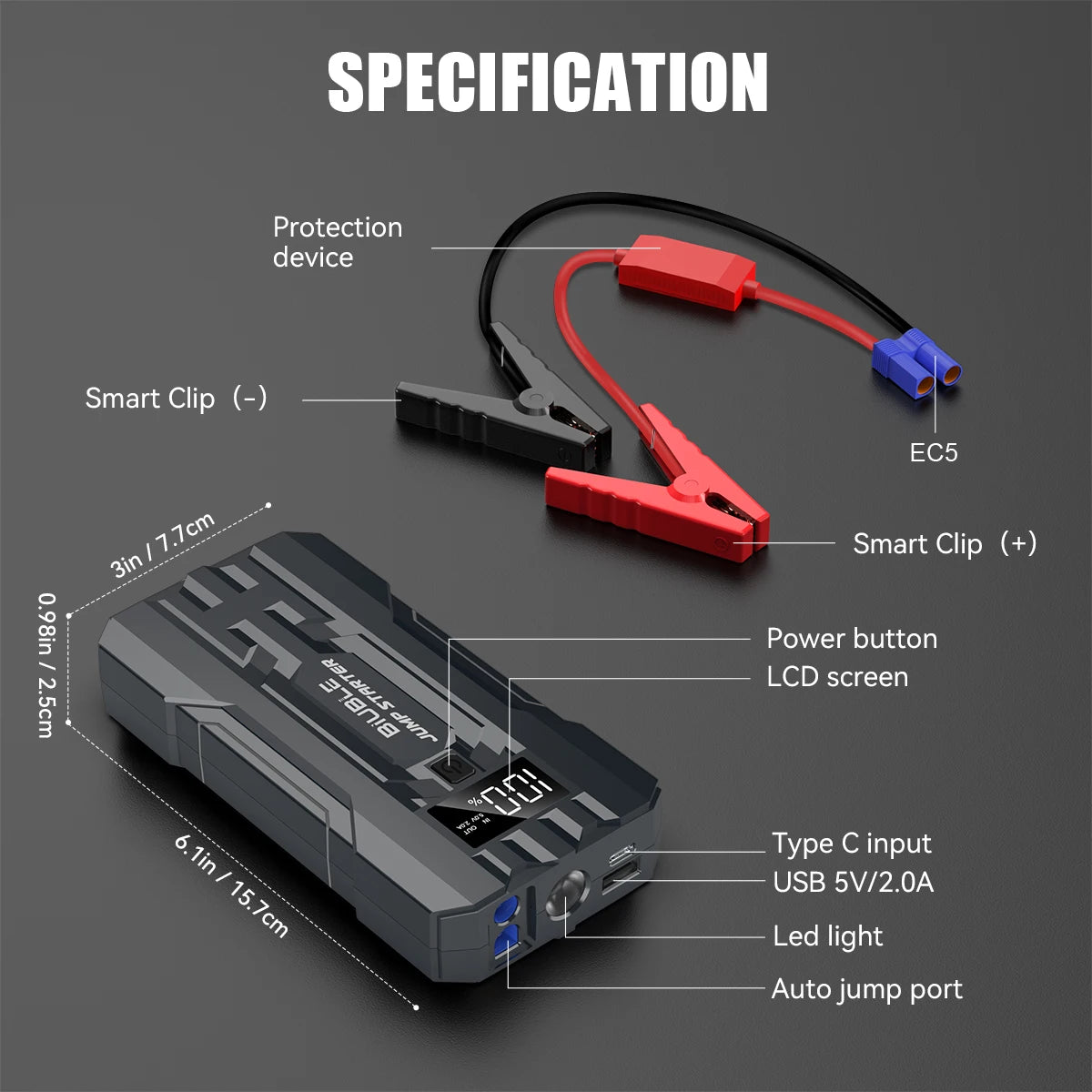 BIUBLE Car Jump Starter 3000A Peak 25000mAh 12V Booster