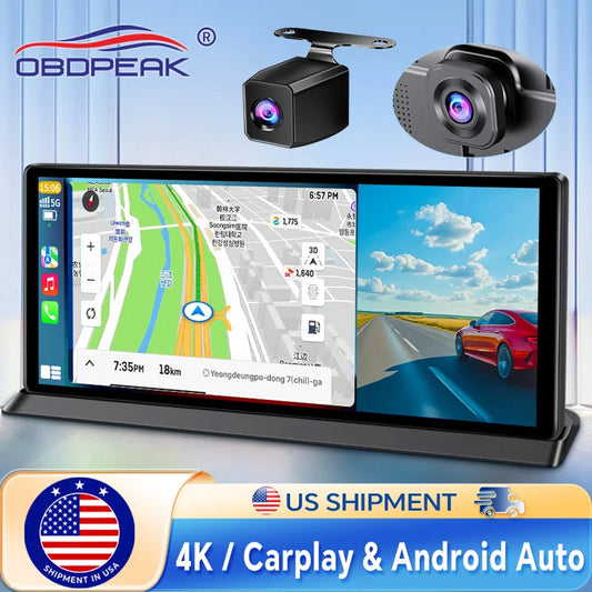 OBDPEAK Dual Lens 4K Car Dash Cam CarPlay Android Auto