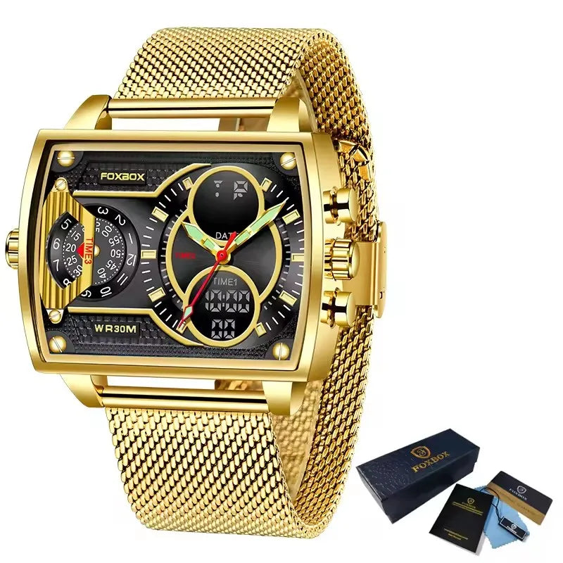 LIGE Digital Mens Square Military Waterproof Watch Leather