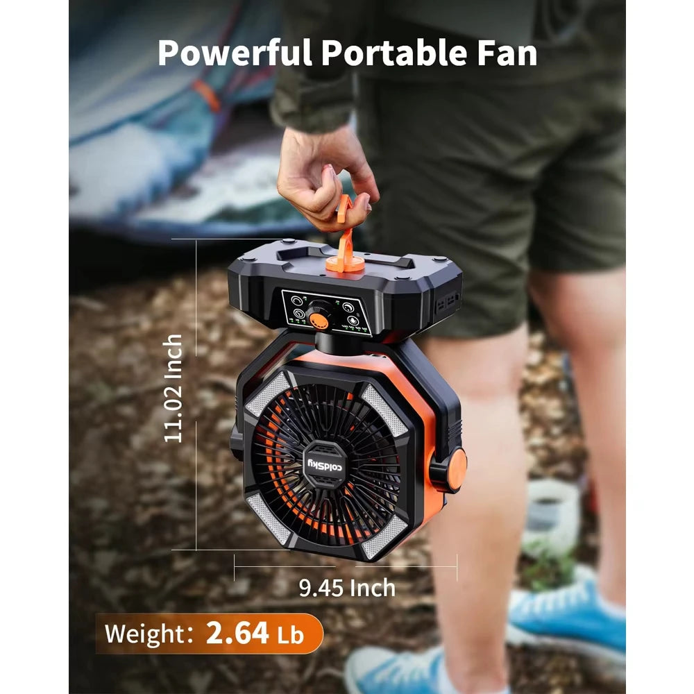 ColdSky Camping Fan With 4 LED Lantern 8 Speeds Portable