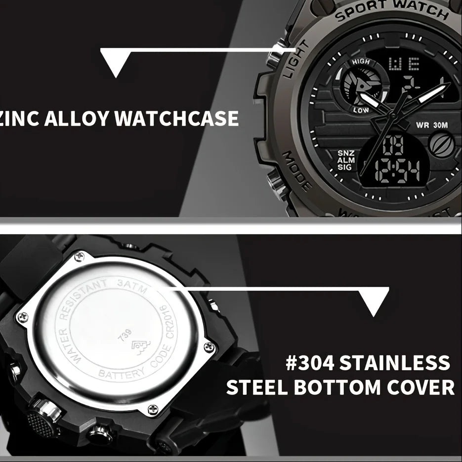 Men Outdoor Tough LED Digital Stopwatch Dual Display Watch