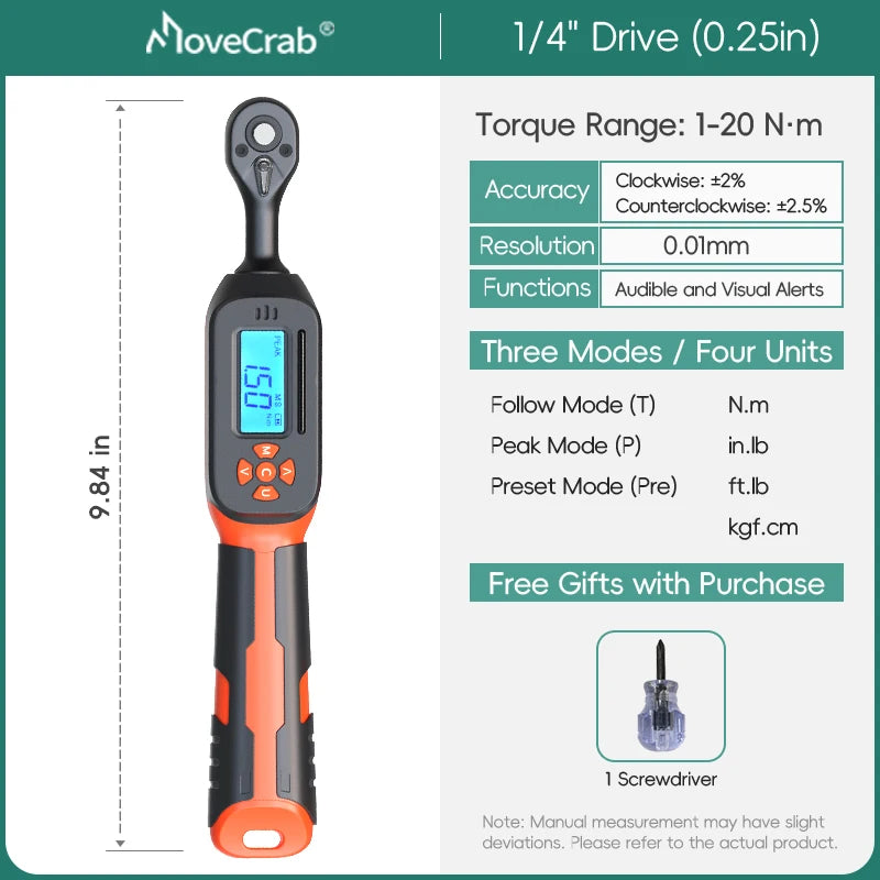 MoveCrab Digital Torque Wrench 1 To 340 Nm With LED Alerts