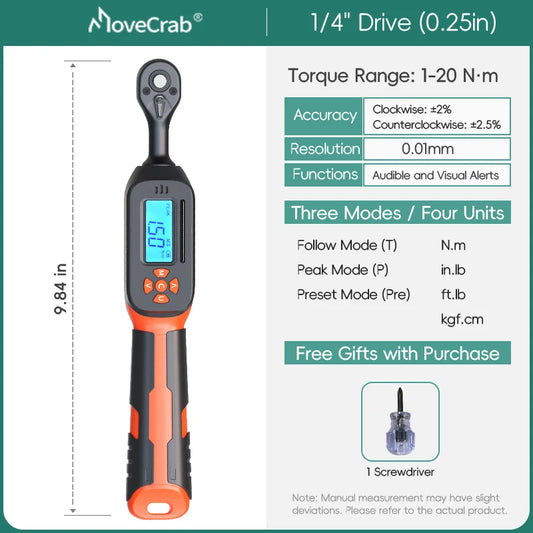MoveCrab Digital Torque Wrench 1 To 340 Nm With LED Alerts