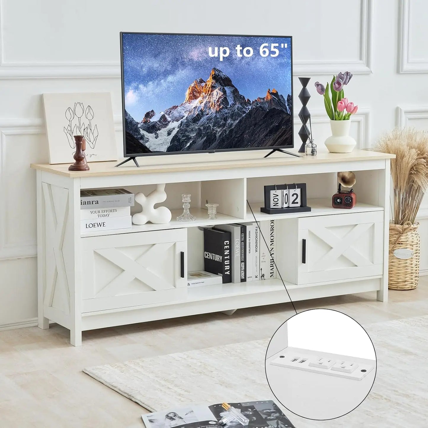 REDLIFE TV Stand With Power Outlet And Open Shelves