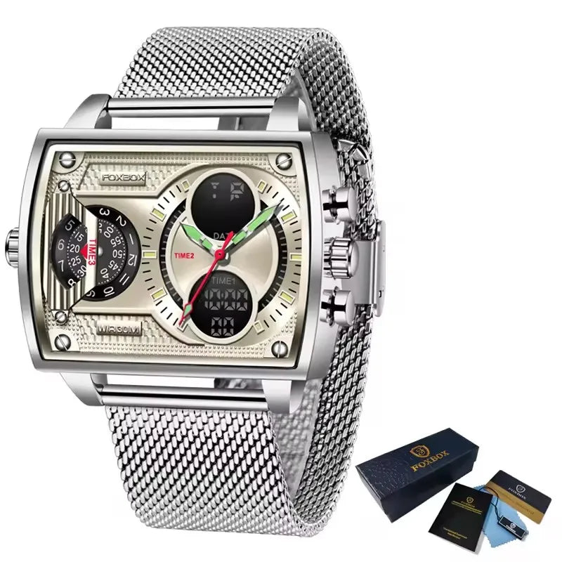 LIGE Digital Mens Square Military Waterproof Watch Leather