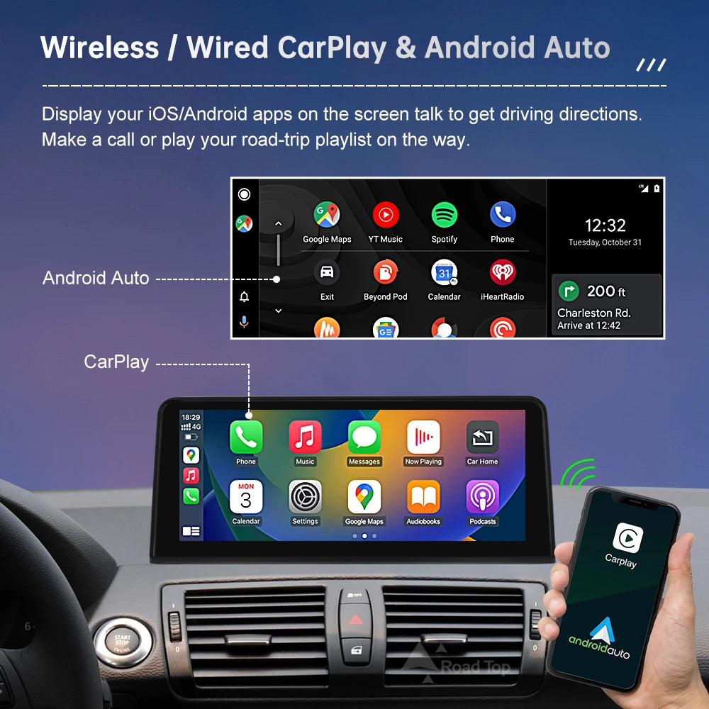 Road Top Wireless CarPlay Android Auto Screen for BMW