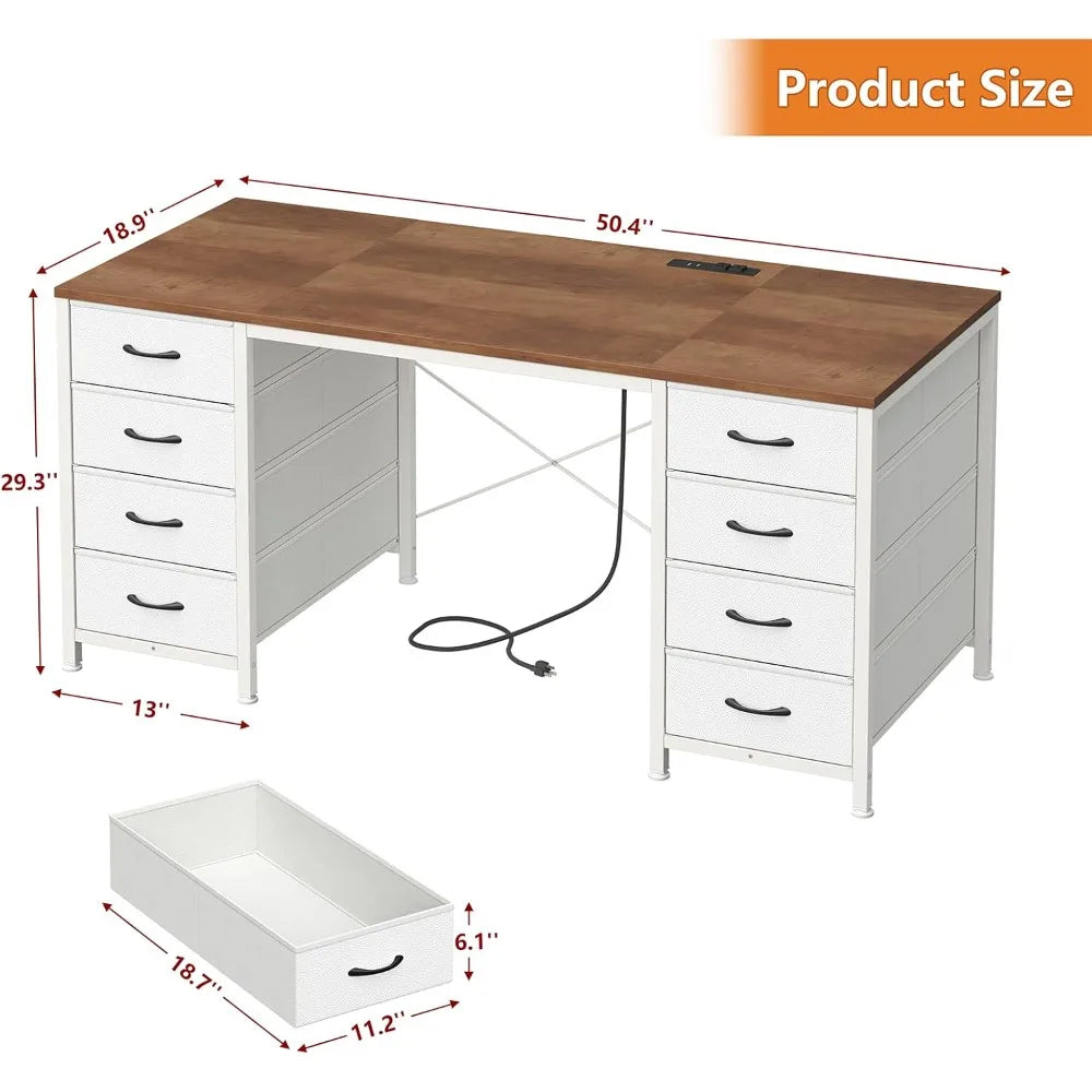 Color Computer Desk With 8 Drawers And Power Outlets