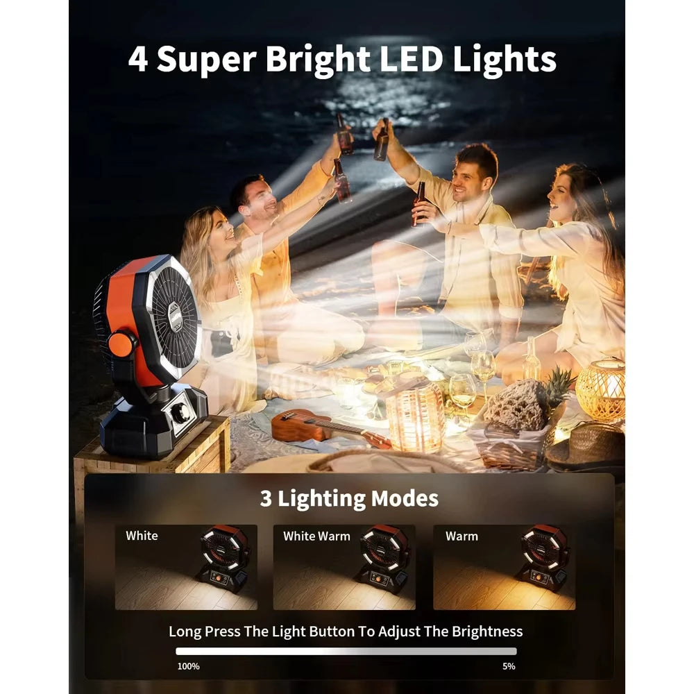 ColdSky Camping Fan With 4 LED Lantern 8 Speeds Portable