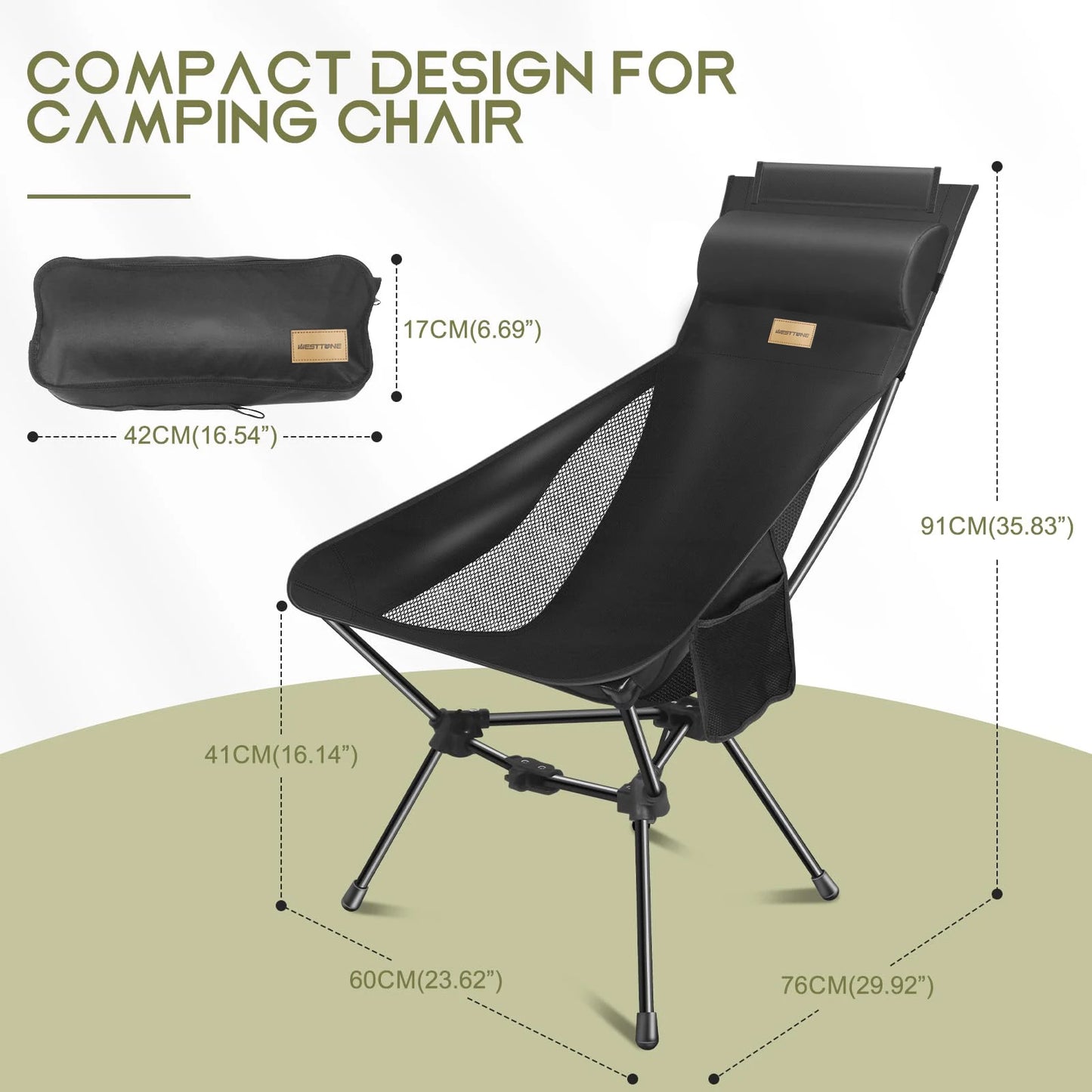 WestTune Outdoor Folding Chair With Headrest Storage Bag