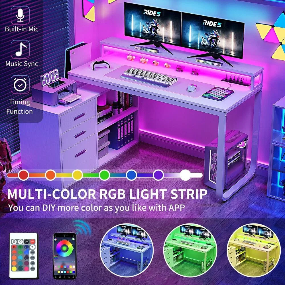 Hign Concerned L Shaped Gaming Desk With File Drawers