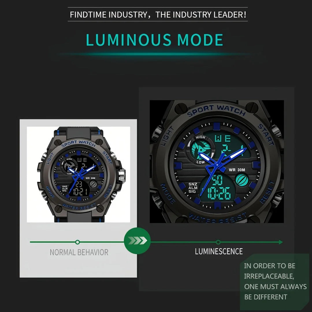 Men Outdoor Tough LED Digital Stopwatch Dual Display Watch