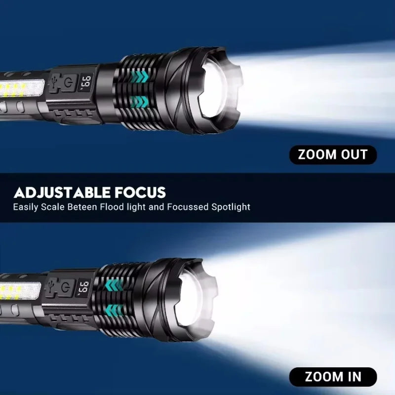 XHP70 LED Torch 18650 Waterproof Side Light Zoom 7 Modes