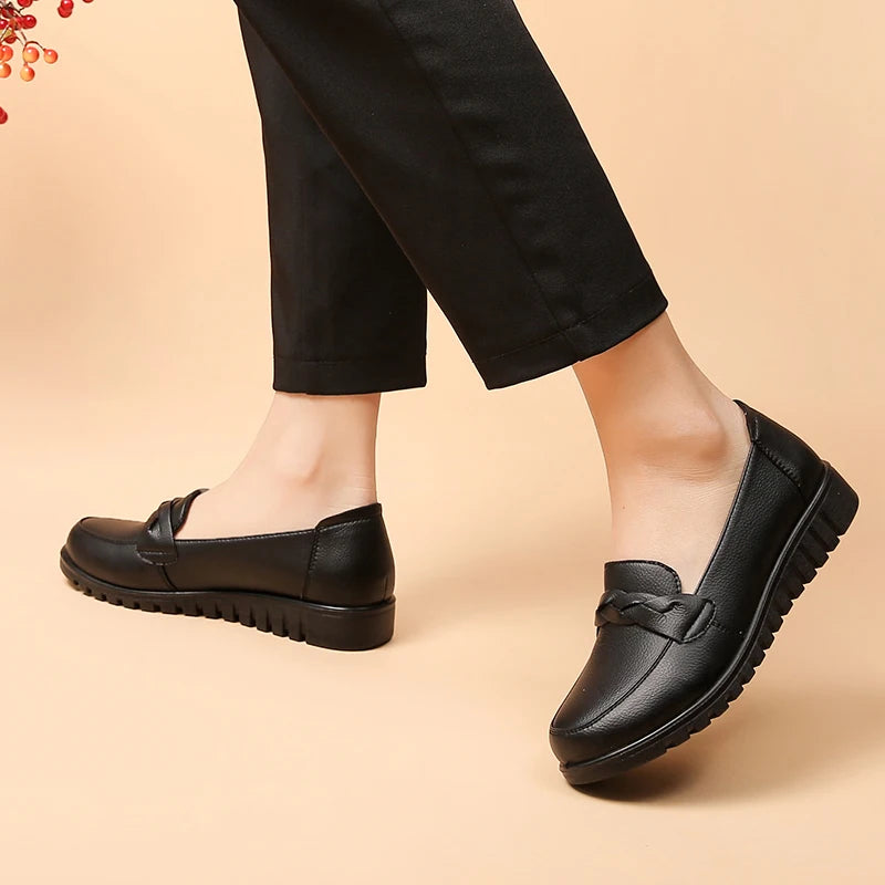 Women Slip On Work Flats With Braided Detail Cushioned Insole