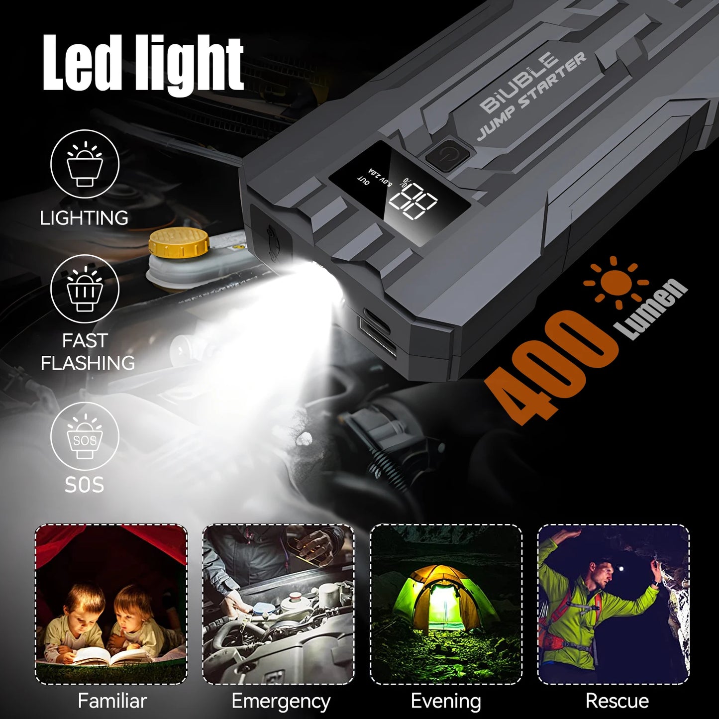 BIUBLE Car Jump Starter 3000A Peak 25000mAh 12V Booster