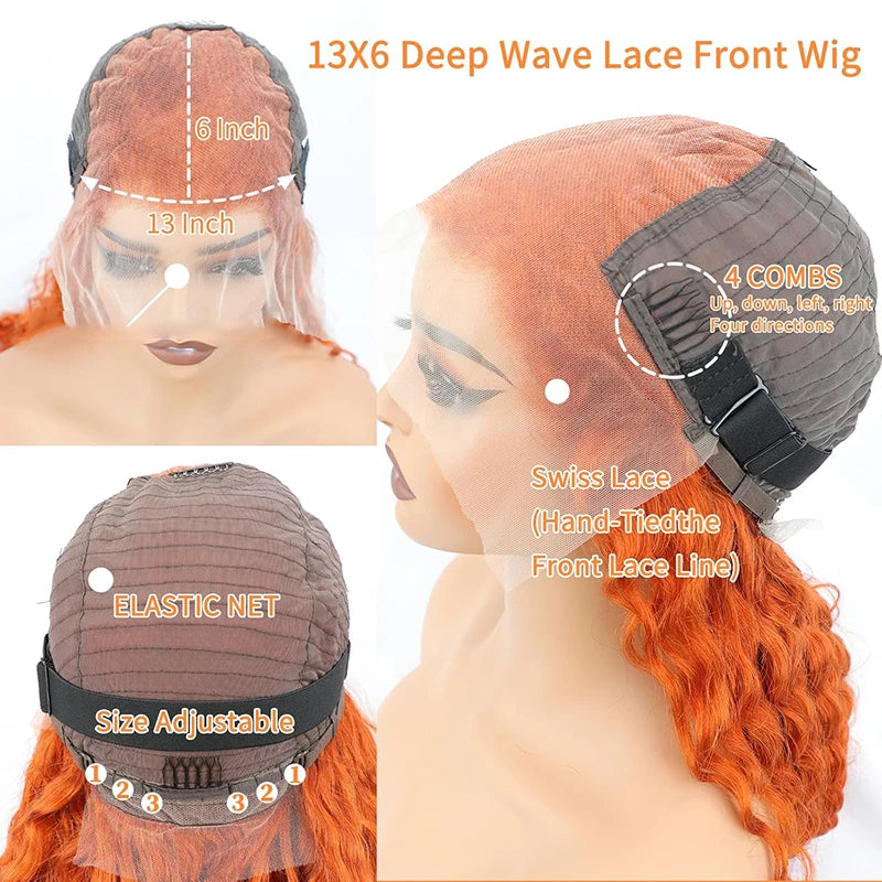 Brofoecap Lace Front Wig Human Hair Brazilian Deep Wave