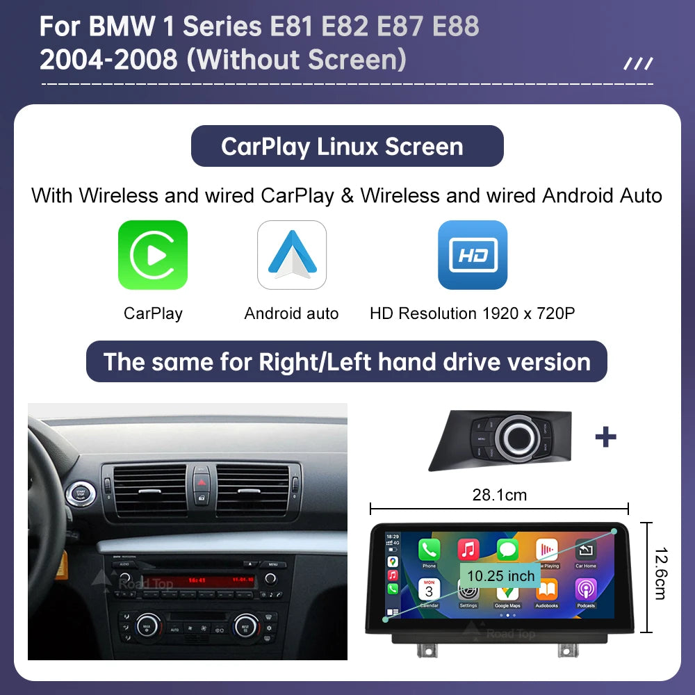 Road Top Wireless CarPlay Android Auto Screen for BMW