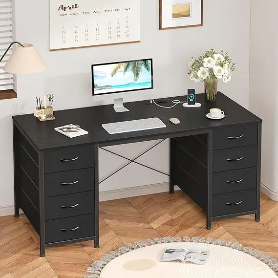 Color Computer Desk With 8 Drawers And Power Outlets
