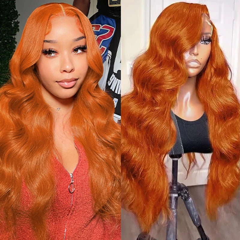 Gealurt Ginger Orange Lace Front Wig Human Hair 200 Density