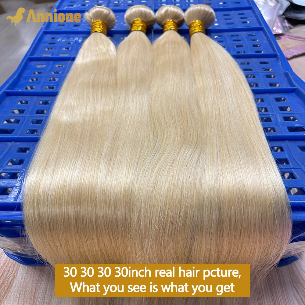 Annione Remy 12A Straight Human Hair Bundles Extensions