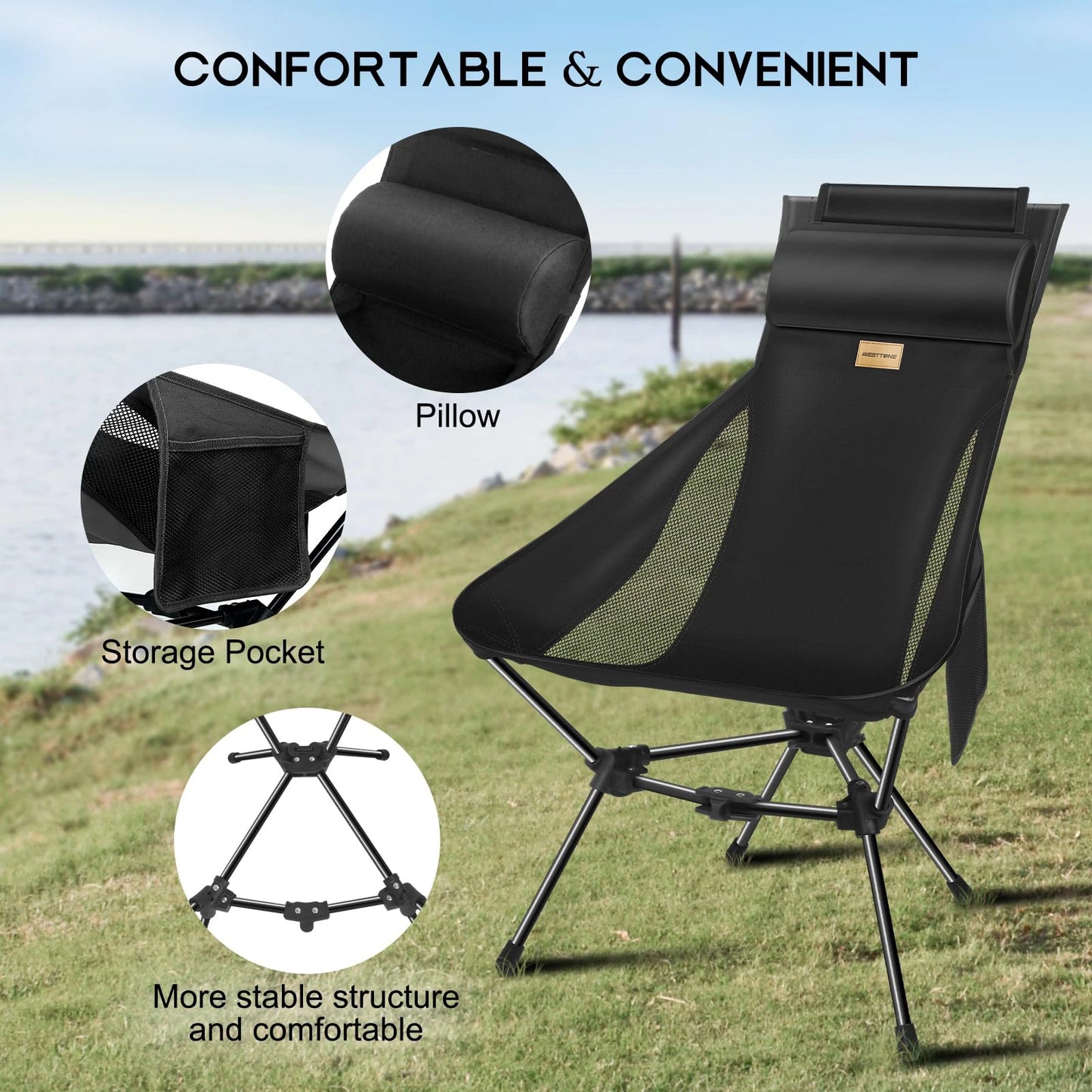 WestTune Outdoor Folding Chair With Headrest Storage Bag