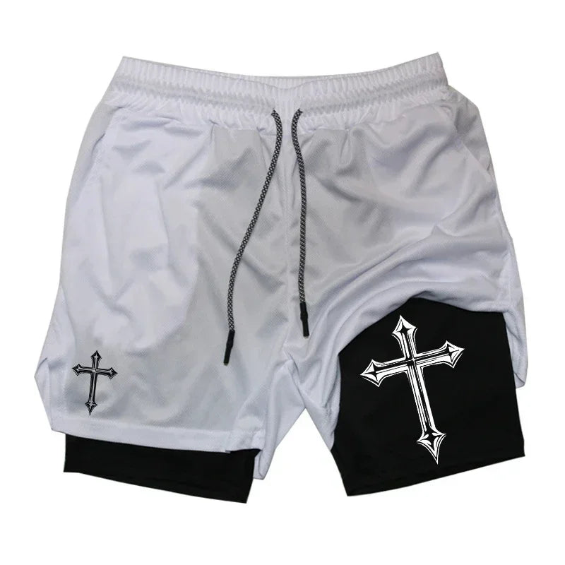 Cross Printed 2in1 Training Shorts With Compression Lining