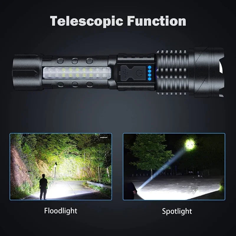 XHP70 LED Torch 18650 Waterproof Side Light Zoom 7 Modes