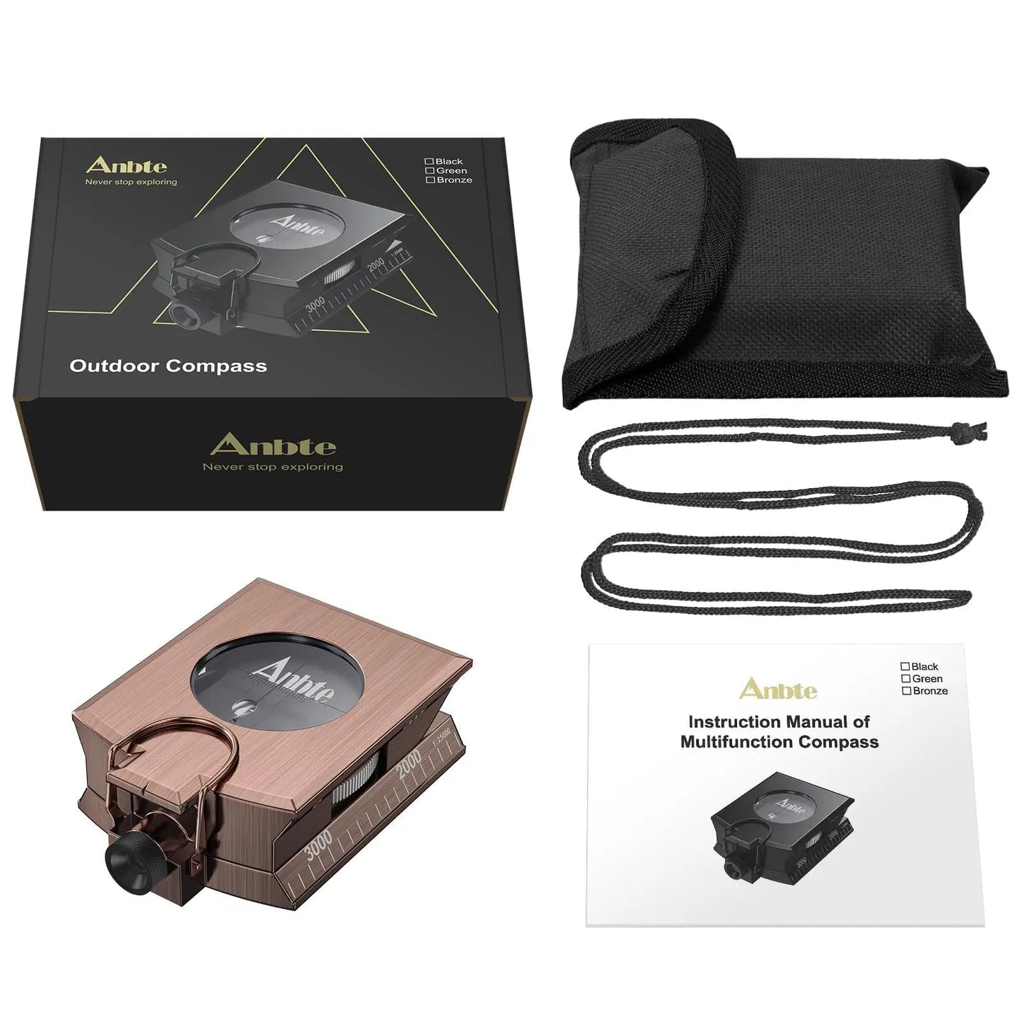 Hiking Survival Compass IP65 Waterproof Clinometer And Carry Case