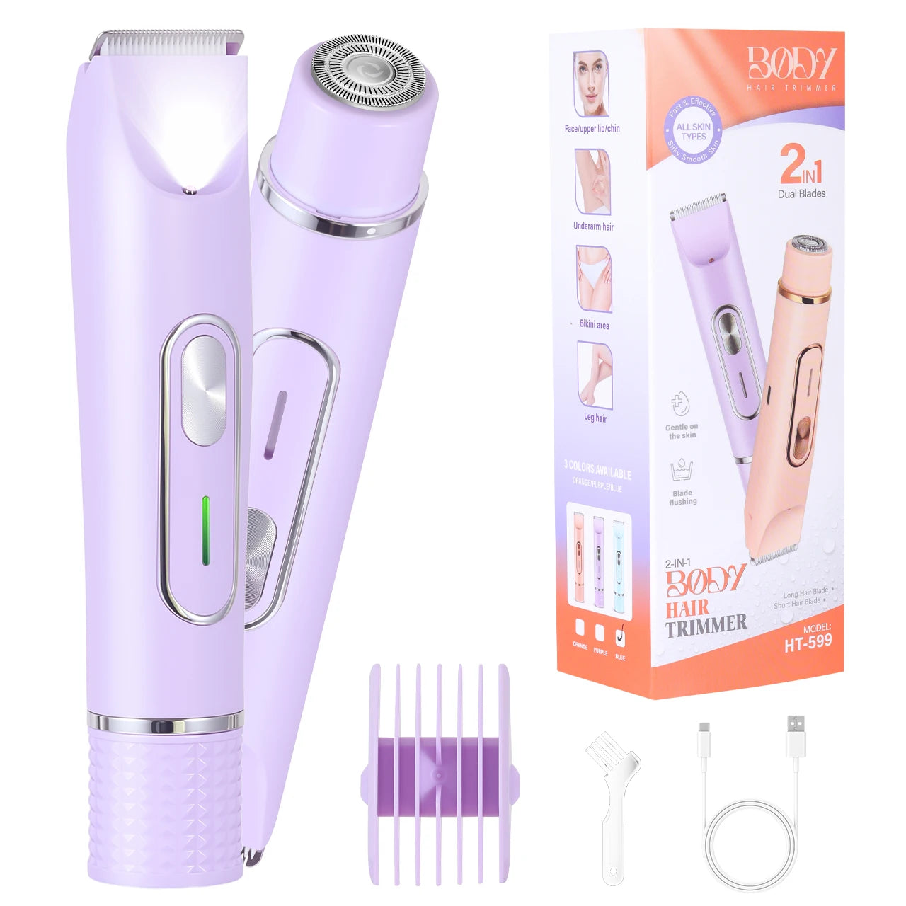 Hatteker 3 in 1 Epilator for Women USB Rechargeable Hair Removal