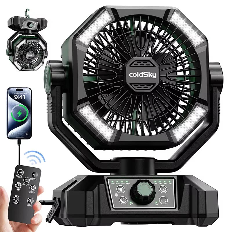 ColdSky Camping Fan With 4 LED Lantern 8 Speeds Portable