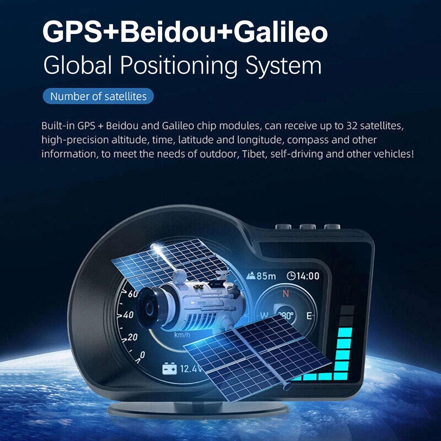 Hign Concerned OBD GPS HUD Dual System Speedometer RPM
