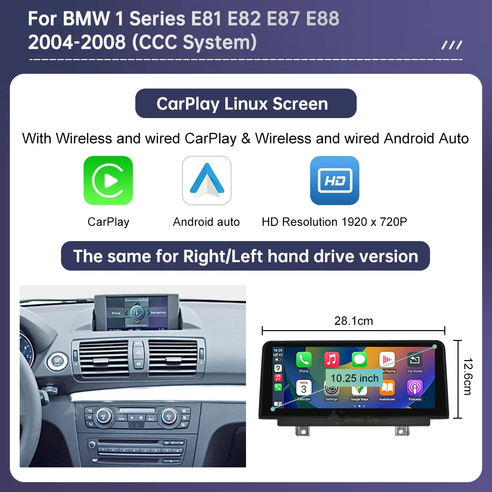 Road Top Wireless CarPlay Android Auto Screen for BMW