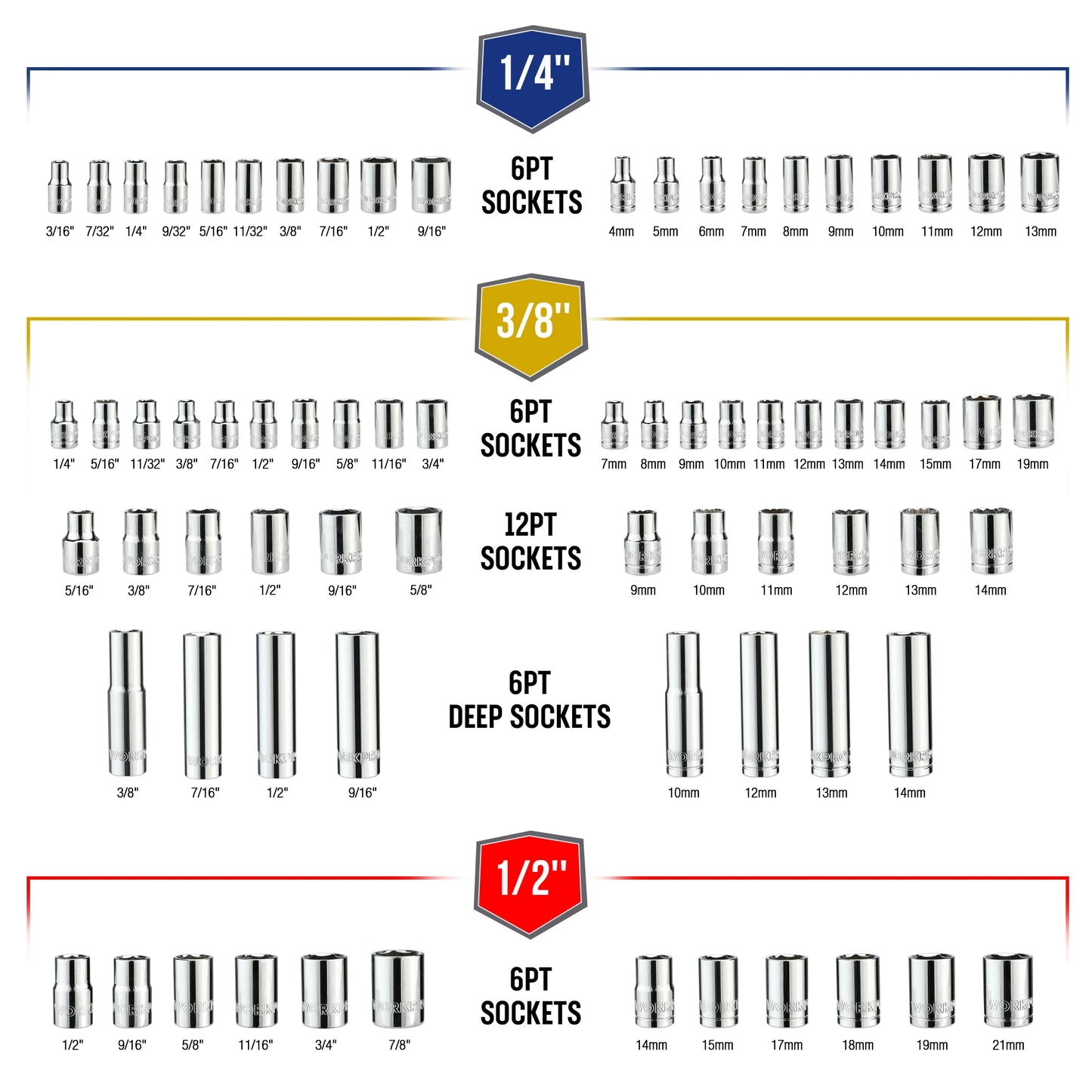 WORKPRO 192-Piece Mechanics Tool Kit SAE Metric Sockets