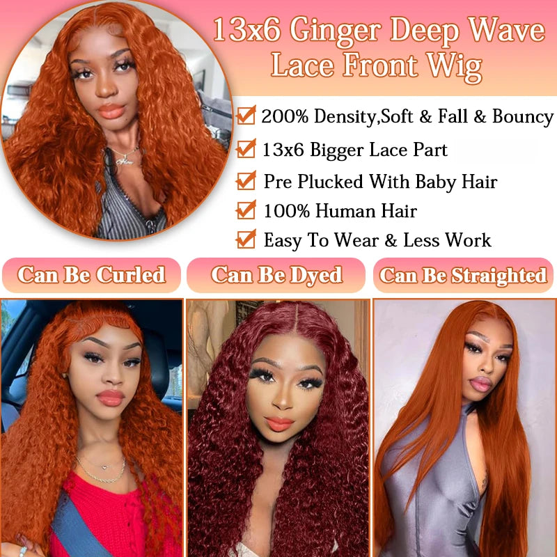 Brofoecap Lace Front Wig Human Hair Brazilian Deep Wave