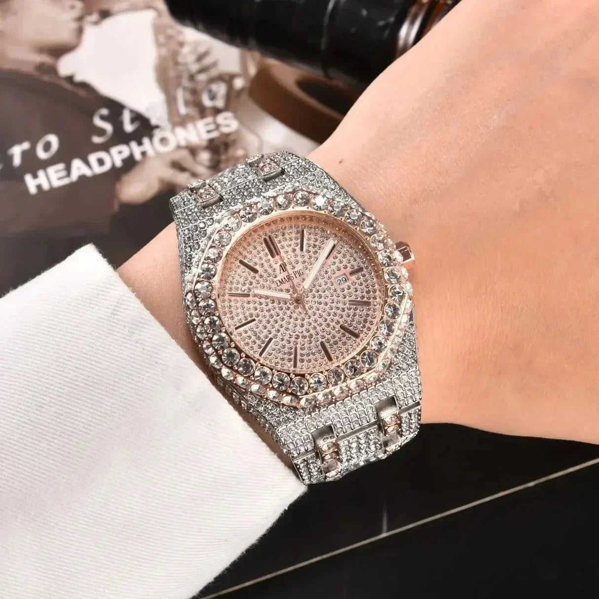 Luxury Diamond Unisex Wristwatch With Rhinestone Bracelet Stainless Steel