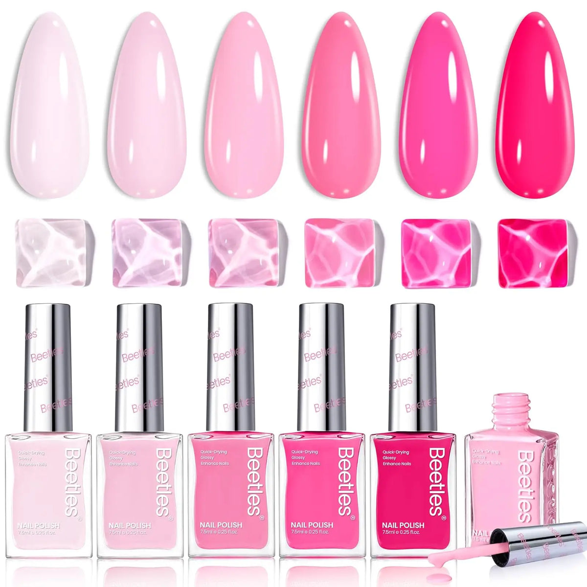 Beetles Pink Nail Polish Set, Hot Pink Light Pink Quick Dry 6 Colors